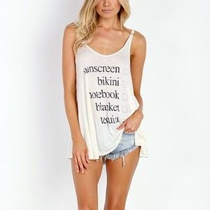 WILDFOX Weekend Trip Indiana Checklist Tank in White with Black Text